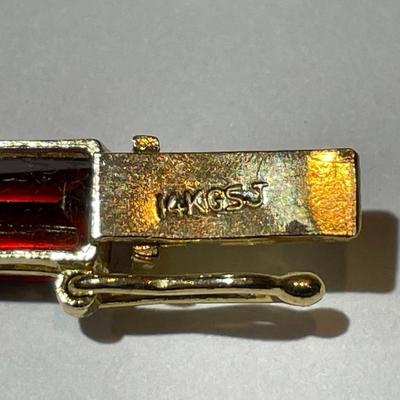 Vintage Ladies 14k Yellow Gold 8" Garnet Tennis Bracelet 6.3 Pennyweights TW in VG Preowned Condition.