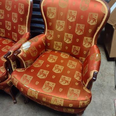 Pair of Wood Framed Upholstered French Country Sitting Chairs