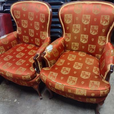 Pair of Wood Framed Upholstered French Country Sitting Chairs