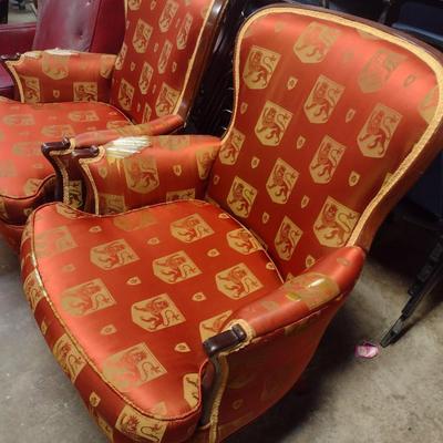 Pair of Wood Framed Upholstered French Country Sitting Chairs