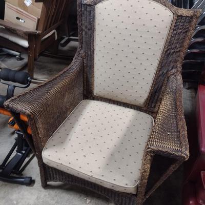 Rattan Sitting Chair with Upholstered Back and Seat