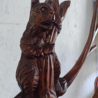 Black Forest Carved Wood Bear Themed Hall Tree Coat Stand