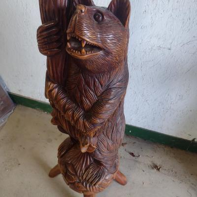 Black Forest Carved Wood Bear Themed Hall Tree Coat Stand