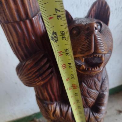 Black Forest Carved Wood Bear Themed Hall Tree Coat Stand