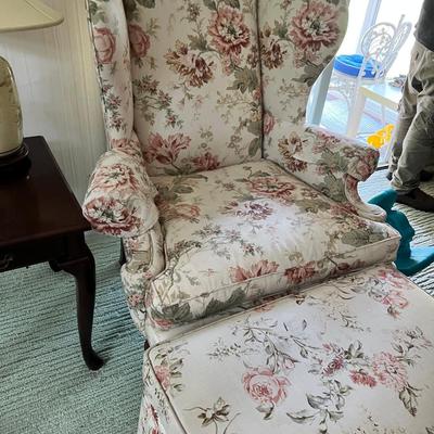 Chintz chair and foot stool