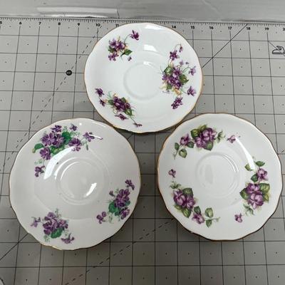 Purple Violets Cup & Saucer Set of 3