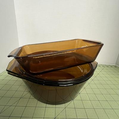Dish Amber Casserole with lid & Anchor Hocking USA Bread Pan 1