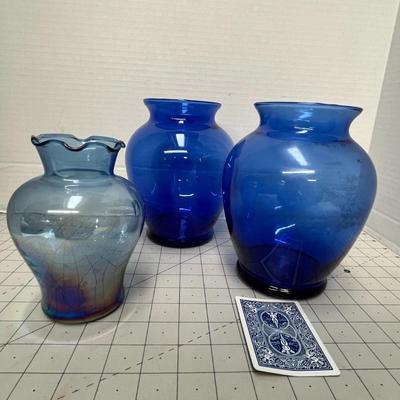Vintage Collectible Cobalt Glass Vase of 3