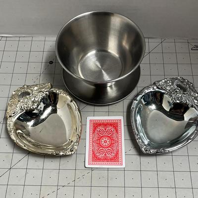 Leonard Gravy Bowl with Attached Saucer & 2 Silver Plated Dish
