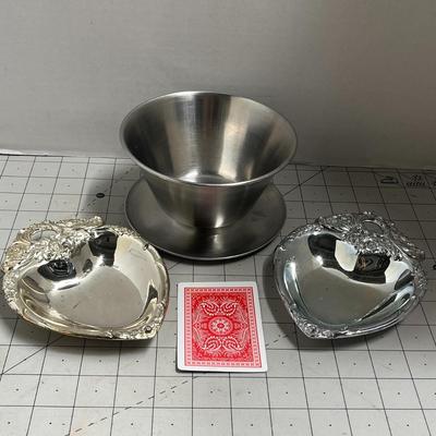 Leonard Gravy Bowl with Attached Saucer & 2 Silver Plated Dish