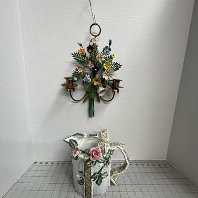 Flower Wall Sconce & Floral Pitcher