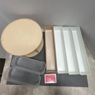2 Tier Bamboo Lazy Susan Clear Storage Boxes