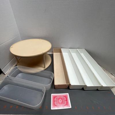 2 Tier Bamboo Lazy Susan Clear Storage Boxes