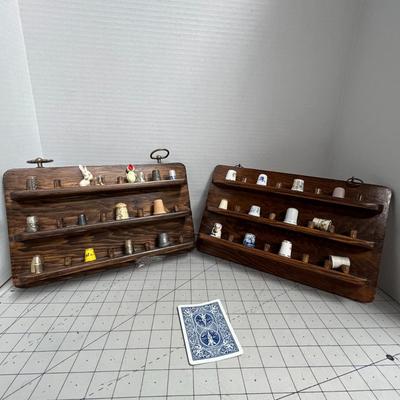 2 Set of Wall Mounted Wooden Rack with Thimble Collection