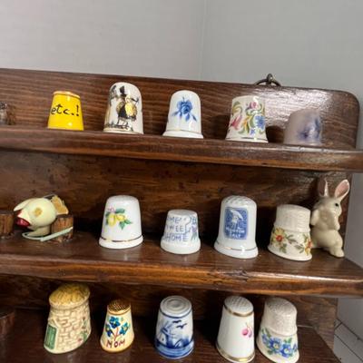 2 Set of Wall Mounted Wooden Rack with Thimble Collection