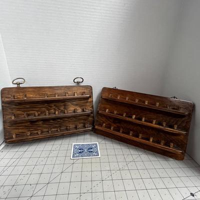2 Set of Wall Mounted Wooden Rack with Thimble Collection