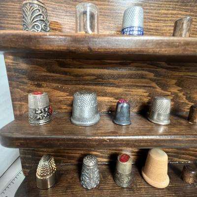 2 Set of Wall Mounted Wooden Rack with Thimble Collection