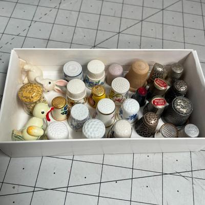 2 Set of Wall Mounted Wooden Rack with Thimble Collection