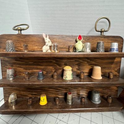 2 Set of Wall Mounted Wooden Rack with Thimble Collection