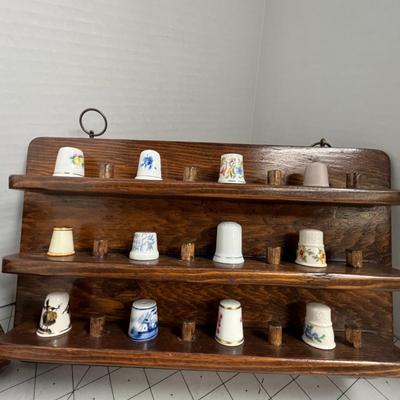 2 Set of Wall Mounted Wooden Rack with Thimble Collection