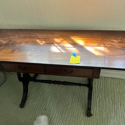 Drop leaf table with harp