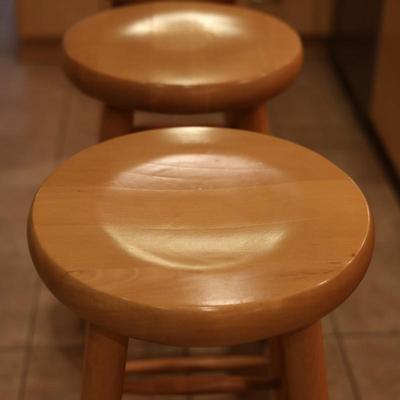 Three Solid Wood Bar Stools (3)