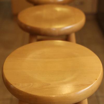Three Solid Wood Bar Stools (3)