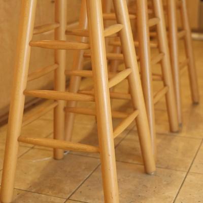 Three Solid Wood Bar Stools (3)