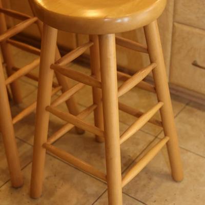 Three Solid Wood Bar Stools (3)