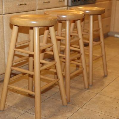 Three Solid Wood Bar Stools (3)