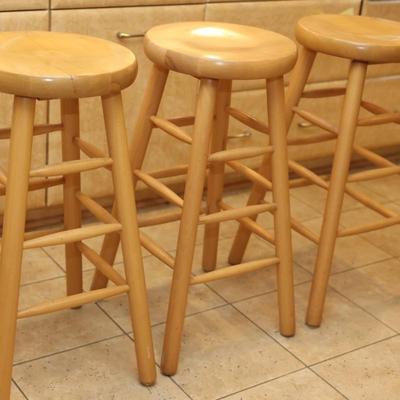Three Solid Wood Bar Stools (3)