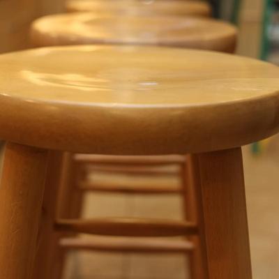 Three Solid Wood Bar Stools (3)