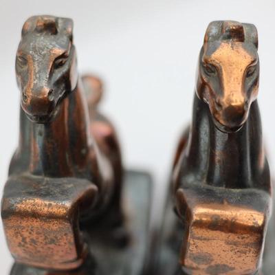 Vintage Bronze Metal Prancing Horses Bookends - Set of Two (2)