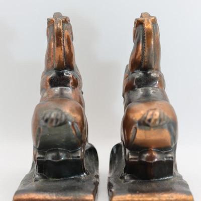 Vintage Bronze Metal Prancing Horses Bookends - Set of Two (2)
