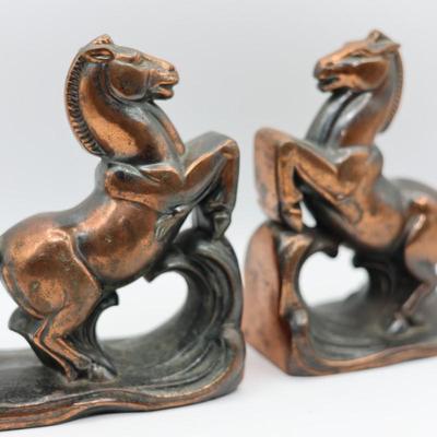 Vintage Bronze Metal Prancing Horses Bookends - Set of Two (2)