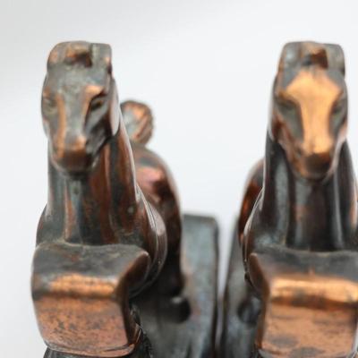 Vintage Bronze Metal Prancing Horses Bookends - Set of Two (2)