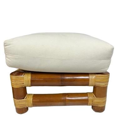 611 Pair of Large Bamboo & Wicker Ottomans w/Cushions