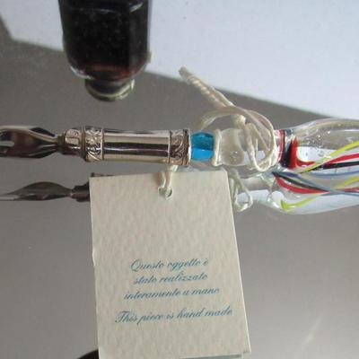 Beautiful Venice/Murano Italy Art Glass Ink Pen With 800 Silver and Beveled Small Mirror