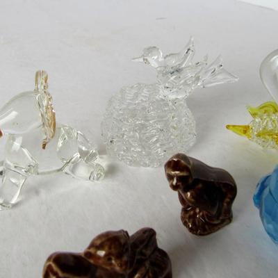 Lot of Miniature Vintage Glass and Wade Animals and Plastic Birds