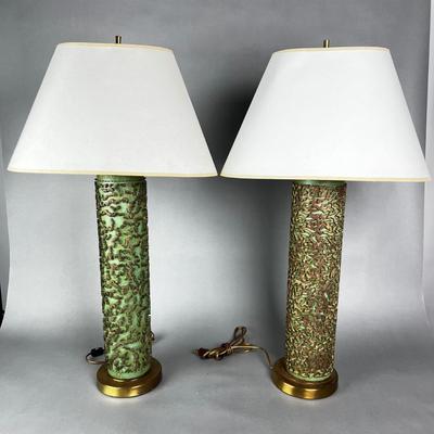 637 Vintage Wall Paper Roller Lamps w/Brass Base