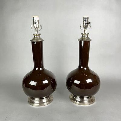 639 Pair of Brown Gourd Lamps by Restoration Hardware
