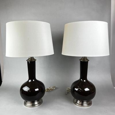 639 Pair of Brown Gourd Lamps by Restoration Hardware