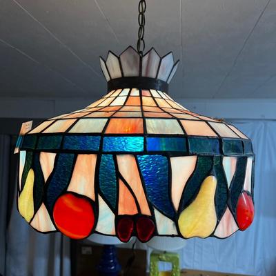 656 Vintage Tiffany Style Stained Glass Chandelier