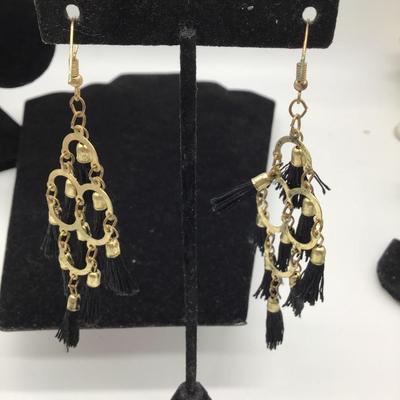 Black tassel dangle earrings