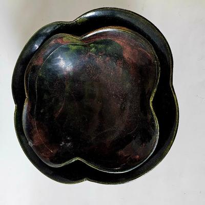 Japanese 1800s Metallic-looking Bowl Set Raku Glaze in beautiful form