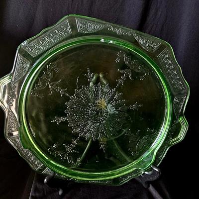 Uranium Glass Cake serving Plate with beautiful detail and glow