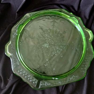 Uranium Glass Cake serving Plate with beautiful detail and glow