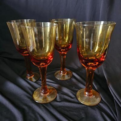 Set Of Four Amber Goblets