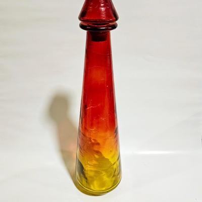 Sale Photo Thumbnail #551: A flaming fun Amberina Decanter for decoration or your bar, not marked with a maker