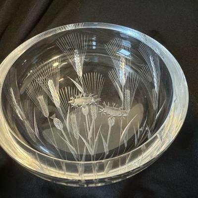 Rare thistle crystal dish in Bohemian art museum botanical style